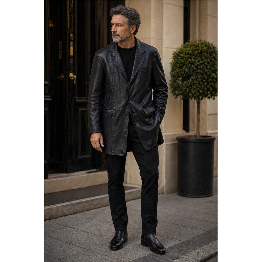 Vintage THE TERRITORY AHEAD Black Leather Jacket‎ Blazer Solid X-Large Tall